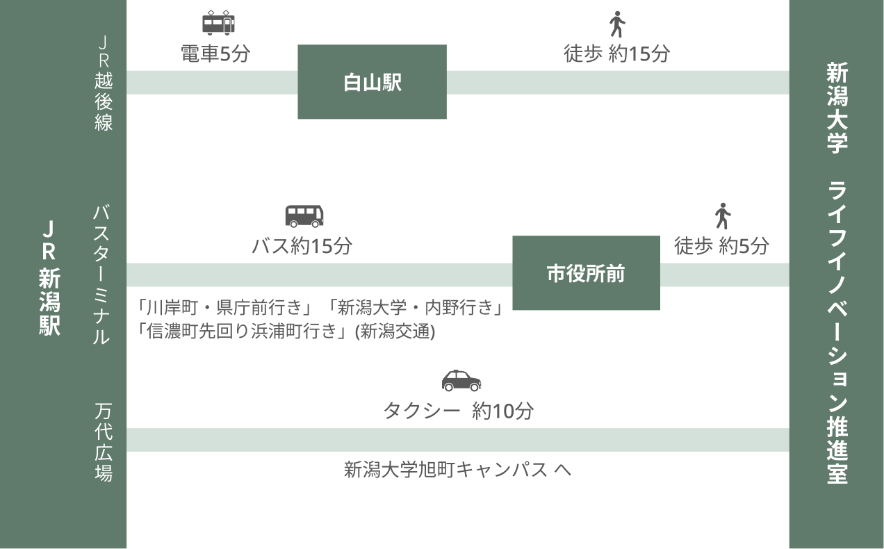 新潟大学ライフイノベーションハブ(旭町キャンパスマップS11) アクセス情報グラフィック